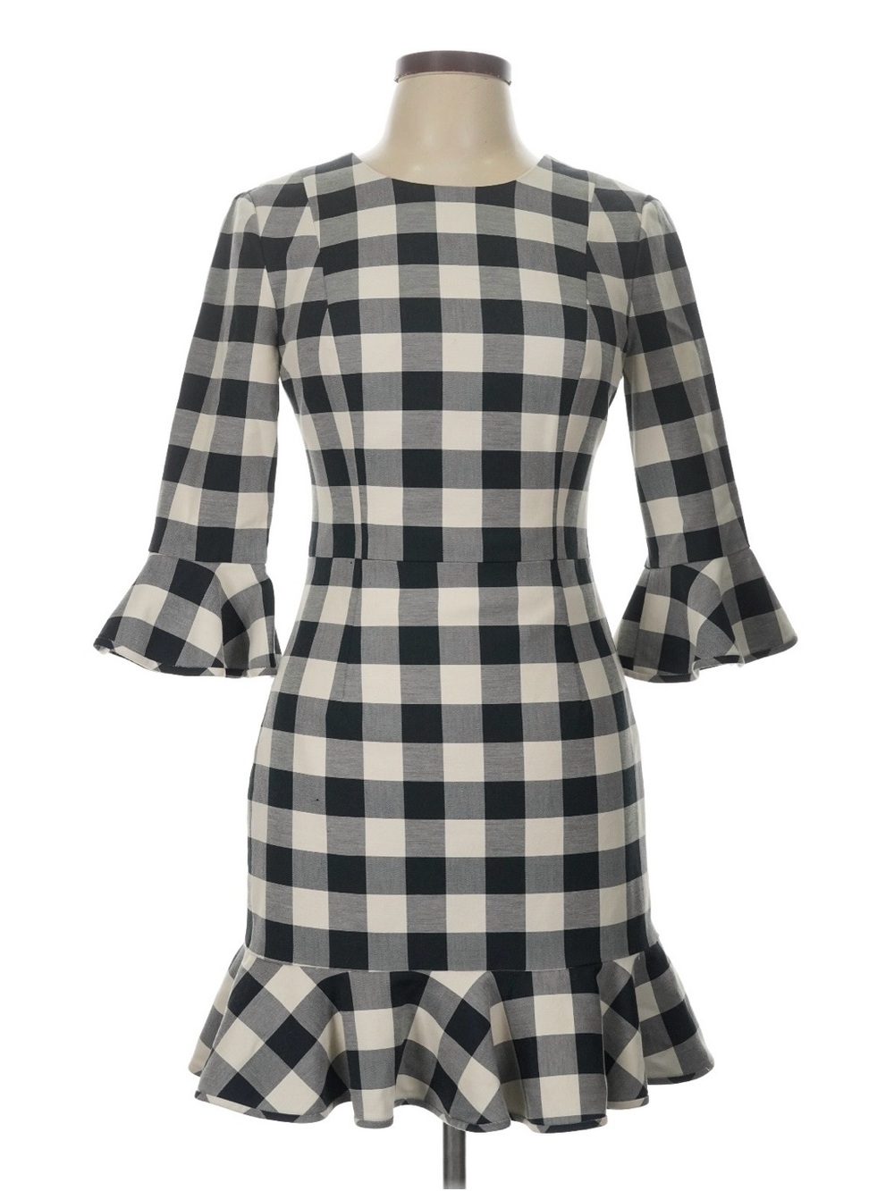 Black Halo - Black and Cream Gingham Ruffle Dress